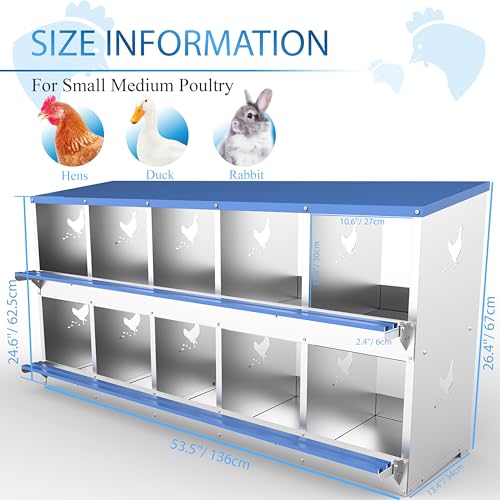 10 Compartments Chicken Nesting Box Laying Boxes for Chicken Hens Ducks Poultry Protect Eggs Chicken Coop Easy Egg Collection Wall Mount Metal Nest Box for Chicken Coop - size: 10 Compartments