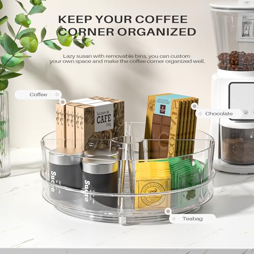 2 Pack Lazy Susan Organizer, 9 inch Rotating Storage Organizer with Bins | Degree Rotating Clear Turntable with 4 Removable Bins, Lazy Susan Turntable Organizer for Fridge, Kitchen, Vanity, Cabinet - size: 2 Pack - 4 Bins 9in