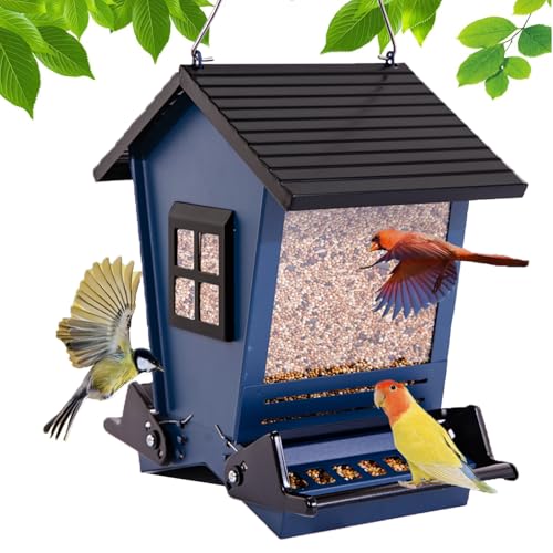 Squirrel Proof Bird Feeders for Outdoors with Weight-Activated, Metal 5LB Large Wild Bird Feeders for Cardinals,Blue Jay,Finch, Weatherproof Durable Hanging Bird Feeder for Backyard,Garden