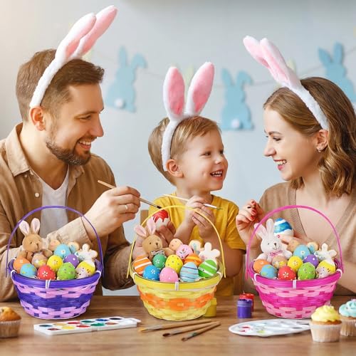 12 Pcs Easter Bamboo Baskets Woven Goodie Baskets with Handle for Easter Egg Hunt, Wicker Woven Candy Toys Storage Baskets for Picnic,DIY Crafts, Spring Decor, Party Favors Decor(12)