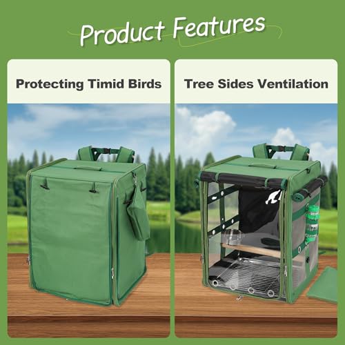 Bird Carrier Travel Cage, Cockatoo Carrier, Parrot Travel Backpack with Unbreakable Stainless Steel Mesh, Perch, Water Bottle and Food Bowl, X-Large Green - color: Green, size: 17.5"L x 14.8"W x 23.6"H