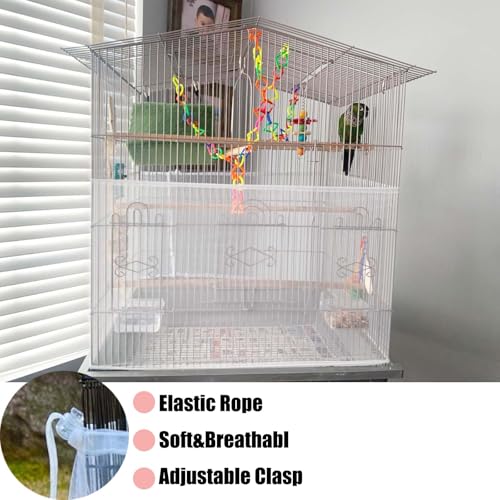 Bird Cage Seed Catcher, Large Bird Cage Cover, 75-118'' Universal Adjustable Birdcage Cover Skirt Soft Airy Nylon Mesh Net for Parakeet Macaw African Round Square Cage, White - color: White
