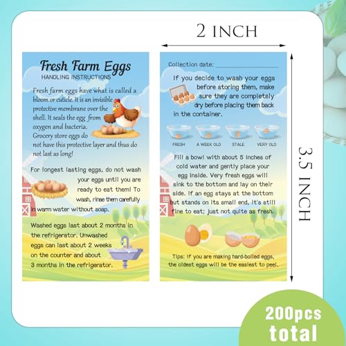 Kisston 200 Pcs Egg Handling Instruction Cards Bulk Fresh Farm Egg Care Labels 2 x 3.5'' Resuable Eggs Carton Stamp Thick Paper Design for Basket Farmstand Market Business Supplies (Rustic Style) - style: Rustic