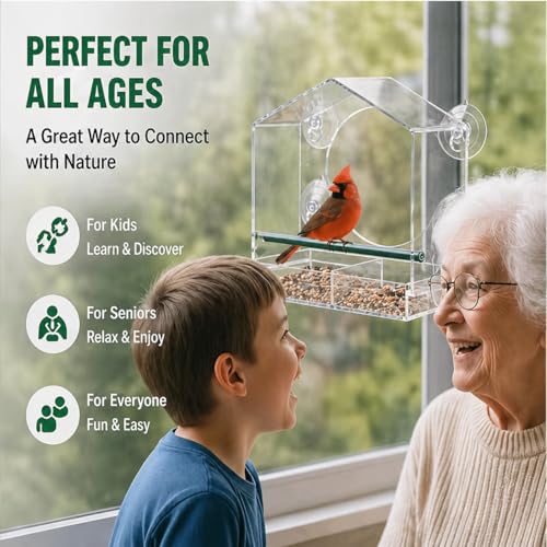 Window Bird Feeder with Strong Suction Cups, Clear Bird Feeder | Removable Seed Tray Clear Acrylic Bird Feeder for Window