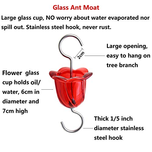 Pack of 2 Flower Design Glass Ant Moat for Hummingbird and Oriole Feeders Large Capacity Guard for Nectar Feeders
