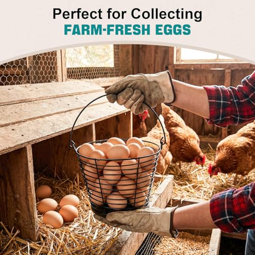 LemonRoad 2 Pack Egg Baskets with Wooden Base and Handle, 7.7 Inch Large Egg Gathering Basket for Count, Farm Eggs Collecting Basket Eggs Storage Holder for Kitchen Farm Countertop (holds 40)