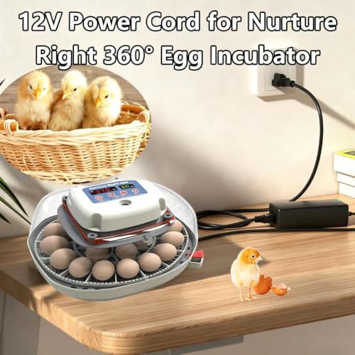 12V Power Charger for Nurture Right 360° Egg Incubator Compatible with Nurture Right 360° Egg Incubator Parts for Temperature Humidity Control Hatching Power Cord