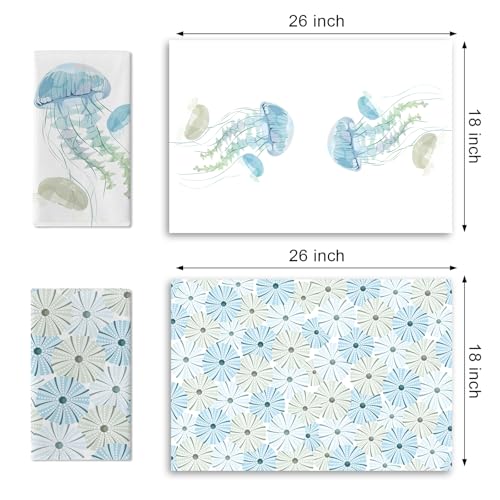 Coastal Jellyfish Kitchen Dish Towels Set of 2 | Blue Beach Ocean Marine Life Drying Hand Towel Baking Cooking Cloth, Nautical Sea Creature Deck Bathroom Home Decoration - color: Jellyfish