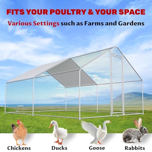 19.5x9.8x6.5ft Metal Chicken Coop, 3-Room Run with Cover | 3-room walk-in chicken run with galvanized steel frame, waterproof UV-resistant cover, lockable door, and PVC-coated mesh. - color: 3-Unit Coop