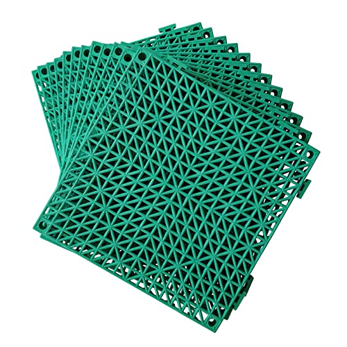 12 Pack Modular Interlocking Cushion 11.6" x 11.6" Rubber Mat Floor Tile Mats Drain Pool Patio Balcony Yard Pet Area Washer Pad(Green) - size: green