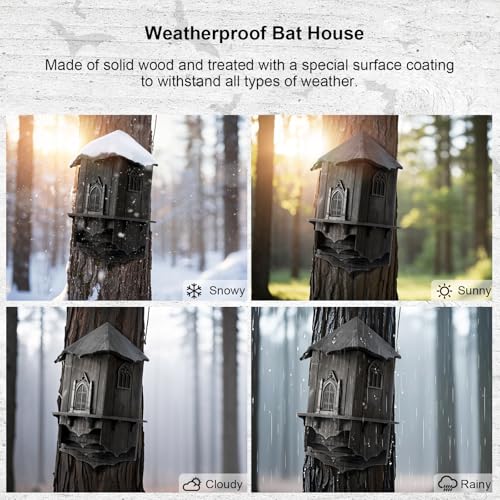 VIREESR Large Bat House for Outdoors,4-Chamber Castle Bat Box,200-Capacity | Cedar Wooden Bat House, Bat Boxes for Outside for Tree, 4 Chamber Design to Attract Bats, Weather-Resistant, Black - size: XL Black