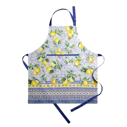 Maison d' Hermine Aprons for women with Pocket 100% Cotton (27.50"x31.50") | Adjustable Neck Strap & long ties Apron Men Chef Wedding Cooking Gardening Server Maid - color: 025 - Citrus