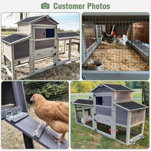 Mobile Chicken Coop with Wheels for 4-6 Chickens, Large Wooden Hen House Expandable Duck Cage with Run, 2 Nesting Boxes, Easy Clean Pull-Out Tray, Waterproof Asphalt Roof (Grey) - size: 80.6"L x 26.6"W x 42.4"H