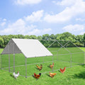 NUGRIART Large Metal Chicken Coop Walk-in Poultry Cage Hen Duck Run House with Waterproof & Anti-UV Cover Galvanized Rabbits Habitat Spire Shaped Cage for Outdoor Yard Farm Use - size: 19.7' L x 9.8' W x 6.56' H
