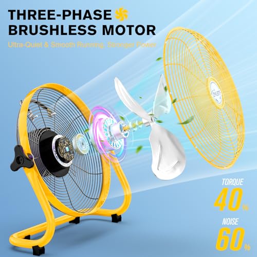 14" Solar Powered Fan with 20W Detachable Solar Panel, Yellow | Built-in Rechargeable Battery, Portable, 12 Speed, 360° Tilt for Outside, Camping, Greenhouse, Chicken Coop, Patio, gazebo - color: 14" Yellow