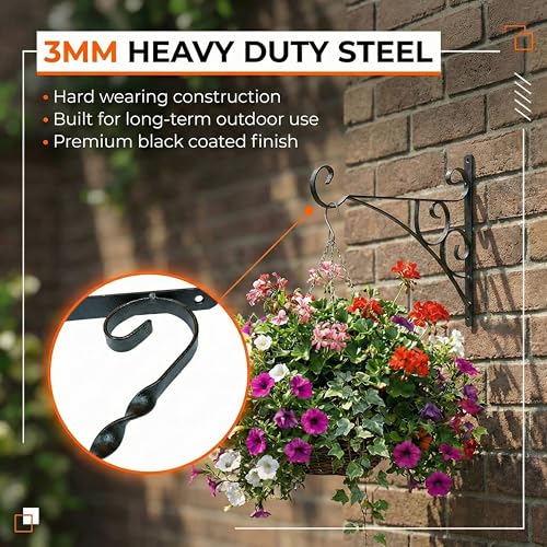 Scroll Metal Wall Bracket with Curled Hook for Hanging Accessories and Flowerpots for Indoor & Outdoor Use, Black Set of 2 - color: Black, size: Curled Scroll