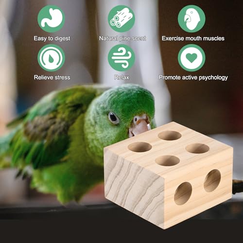 M METERXITY Bird Chew Play Thing, 1.22x2.2x2.36 in Pine Wood Parrot Bird Perch Stand Teeth Chew Bite Games for Parrots/Cockatiels/Parakeets - size: 1.22x2.2x2.36 in