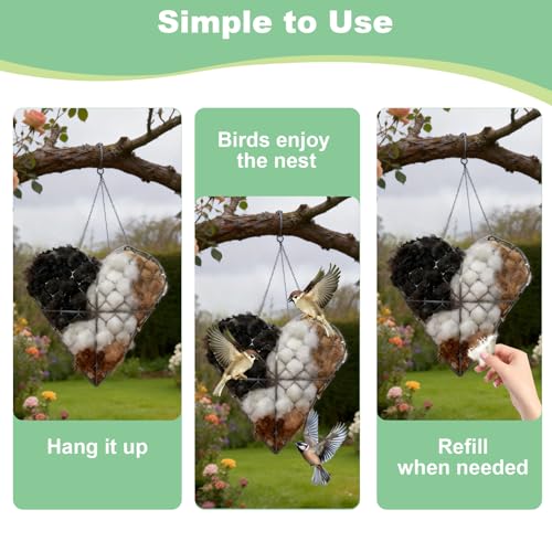 Handmade Alpaca Fiber Bird Nesting Heart, Refillable Birds Haven Heart Shape Hummingbird Nesting, Birds Nests Material Holder, Winter Fowl Gifts Animal Hummingbirds Lovers Home Garden Yard