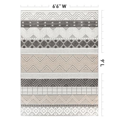 Rugshop Marbella Indoor/Outdoor Boho Patio Deck Area Rug Gray 6'6" x 9' | Rectangular, Size 6'6" x 9', Porch, Balcony, Backyard, Garden, Poolside, Sunroom, Outdoor Living, Weatherproof, All Weather - color: Grey, size: 6'6" x 9' (Rectangular)