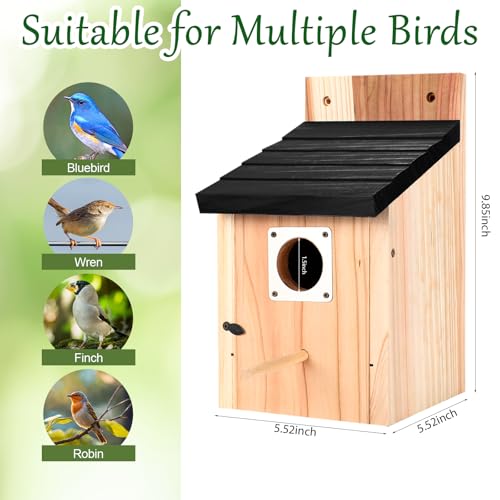 4-Pack Black Wooden Bird Houses for Outdoors with Predator Guard, Bluebird Houses for Outside – Ideal for Bluebirds & Other Backyard Birds, Black