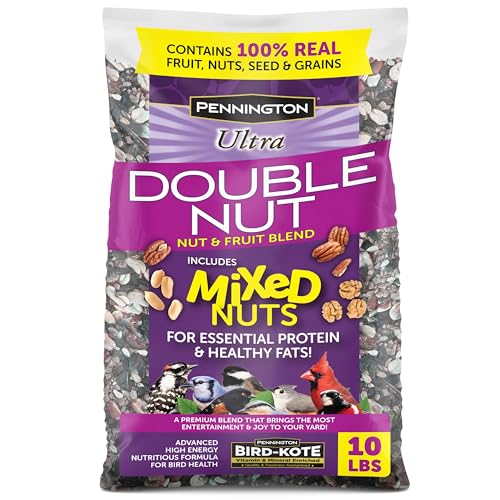 Pennington Ultra Double Nut, Nut & Fruit Blend 10lbs | Fruit and nut bird seed, mixed nuts and real fruit, compatible with tube, hopper, platform and gazebo feeders