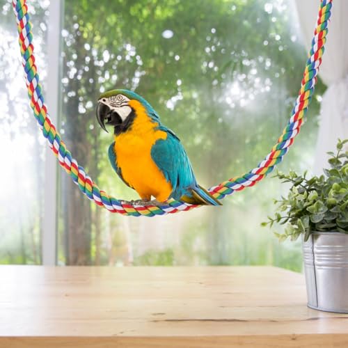 Hemobllo Parrot Rope Climbing Toy with Cotton Rope Perch 41.33In Durable Standing Bird Chewing Toy for Pet Birds Cage Accessories - size: 105cm