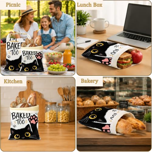2 Pack Beeswax Funny Baker Black Cat Bread Bags for Sourdough, Reusable Linen Bread Bag 17x13'' Food Storage Cloth Bag Freezer-Friendly & Freshness Preservation - color: Funny Baker Black Cat
