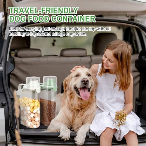 TBMax Rice Container Cereal Storage Container 2 Pack, Kitchen Pantry Dry Food Storage Holder with Easy-Pouring Spout & Handy Cup, Small Pet Dog Cat Food Dispenser for Daily Feeding - color: Beige&Green 3.2+3.2Qt