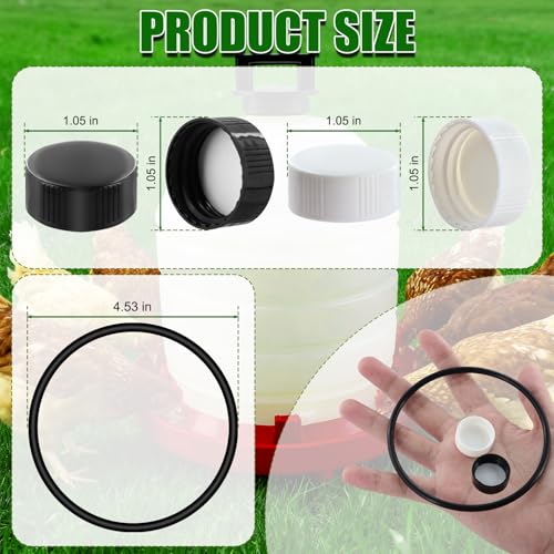 Plastic Poultry Waterer Replacement Parts Kit | 10 Caps & 4 O-Rings, Compatible with Miller, Little Giant PPF & Farm-Tuff 3/5/7 Gallon Poultry Founts (Black & White) - color: Black & White
