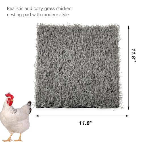 Chicken Nest Pads Washable,4 Pack Nesting Pads for Chicken Coop,11.8X11.8 Inch Artificial Grass Mat Egg Laying Mats Reusable Rug Turf Poultry Habitat Bedding (Grey) - color: Grey