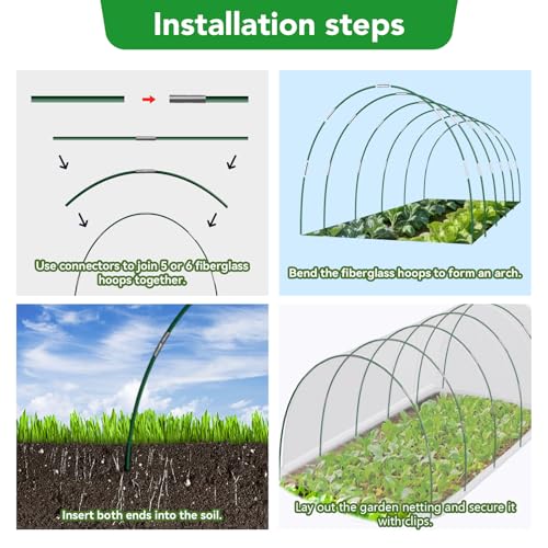 Garden Netting Kit for Raised Beds, 10x30FT Ultra Fine Mesh Netting ＆6 Sets Fiberglass Garden Hoops, Insect Netting for Garden Plant Row Cover Vegetable Flowers Protection Barrier - size: 10x30FT