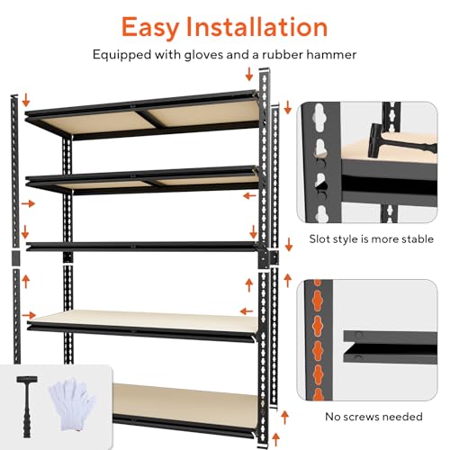 5 Tier Garage Shelving, Adjustable Heavy Duty Garage Shelves | 72 "H Metal Storage Shelves Unit for Basement,Warehouse,Pantry Kitchen - size: 72*40*18