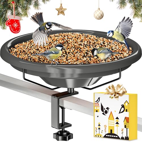 iBorn Bird Bath,Deck Mounted Bird Baths 12inch,Birdbath for Outside with Clamp 3.2inch,BPA-Free Bowl,Chew-Proof,Fully Detachable Design,Easy Clean & Refill,Gray,1 Pack（Not Include Fountain） - style: Deck Mounted Bird Bath Gray