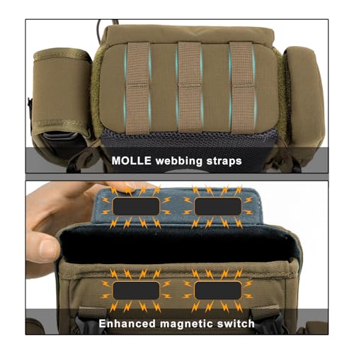 Binocular Harness Chest Pack: Bino Case with Rangefinder Pocket | Silent magnetic lid, one-handed access, removable pouches, rain cover, MOLLE webbing for Hunting Hiking Bird Watching - color: Wolf Brown, size: Large