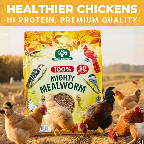 Nature Anywhere Mighty Mealworm | meal worms for wild birds and laying hens, about 52% protein, SGS lab tested, single ingredient, no fillers, resealable