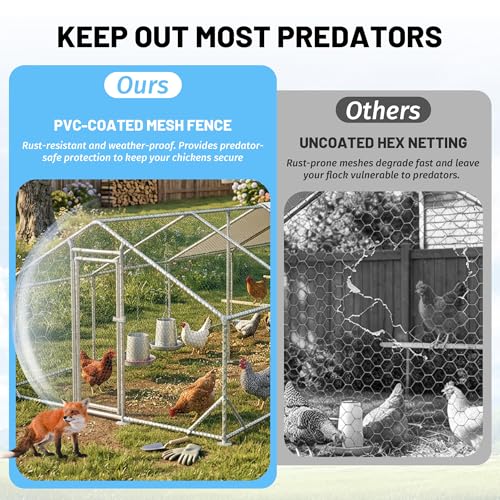 Metal Chicken Coop 26x10x6.56ft Extra Large Walk-in Poultry Cage for 20-40 Chickens Chicken Run Hen Rabbit Duck House with Waterproof Cover for Outdoor Farm Use - size: 312.0"L x 120.0"W x 78.7"H
