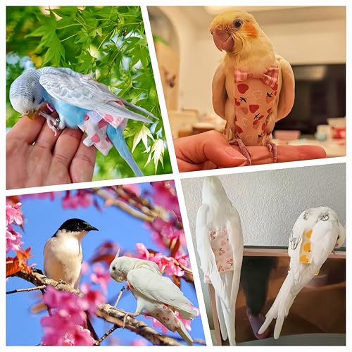 2 Pcs Bird Diapers Bird Harness Flight Suits Diapers with 80 Inch Flying Leash Reusable Parrot Nappy with Waterproof Inner Layer for Cockatiel Budgie Conure Parakeet Lovebird-Heart&Duck