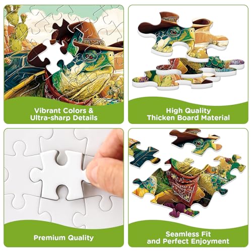 500 Piece Puzzles for Adults, Colorful Cactus Flowers Landscape Puzzles | Cowboy Turtle Desert Jigsaw Puzzle 500 Pieces, Letter on Back, Challenging Nature Animal Puzzle, Game Home Decor - style: cactus and turtle