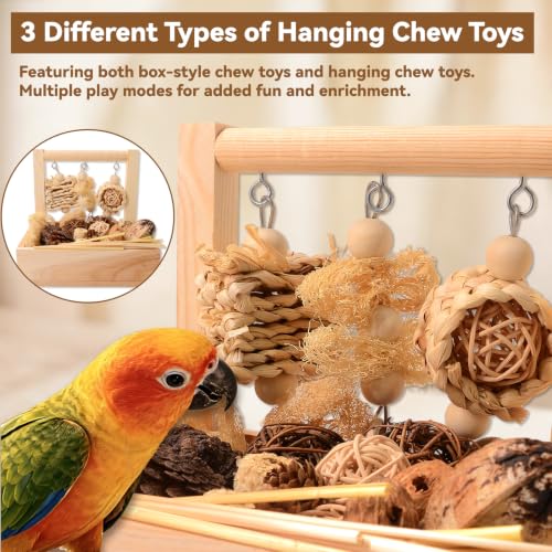 Wooden Bird Parrot Foraging Toys Box with Perch Stand, Cage Accessories
