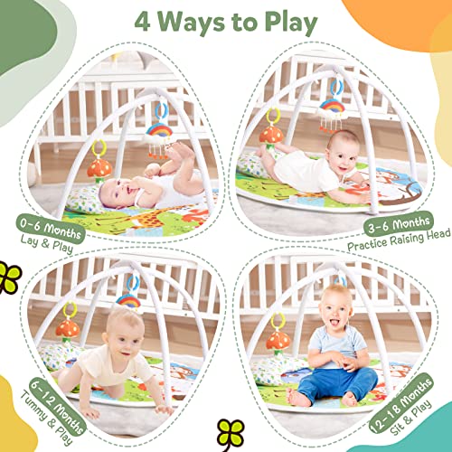Baby Play Gym, ibabejoy Activity Play Mat for Newborn to Toddler, Stage-Based Sensory & Motor Skills Development, 7in 1 Non Slip Language Discovery Platmats with Teether