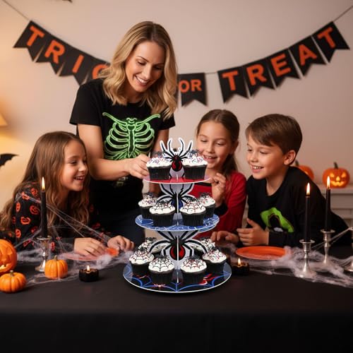 3 Tier Spider Cupcake Stand Spider Birthday Party Decorations Cupcake Tower Hero Theme Cake Holder Hero Dessert Holder Table Display for Birthday Baby Shower Party Supplies - style: Spider