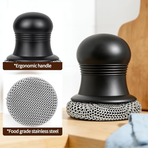 316 Upgraded Cast Iron Scrubber with Pan Scraper,Cast Iron Cleaner for Grill Pan Skillet Wok Carbon Steel,Ergonomic to Hold Easy to Use Dishwasher Safe ((Small Chainmail,2pcs)) - size: (Small Chainmail,2pcs)