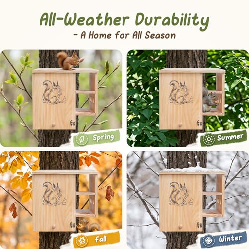 Extra Large Squirrel House for Outside, Wooden Squirrel Nesting Box | Solid Pine Den Box, Predator Guard & Easy-Clean Front Door, Enhanced Protection, Backyard Habitat Shelter for Outdoor Winter - size: Extra Large