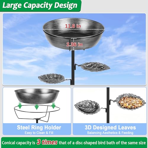 Metal Outdoor Bird Bath, Rust-Proof Removable Bowl for Garden Decor Grey | Freestanding Birdbath & Birdfeeder with Heavy-Duty Base, Bird Bowl for Lawn Patio Yard Bird Feeding Decor, Easy to Install - color: Gray