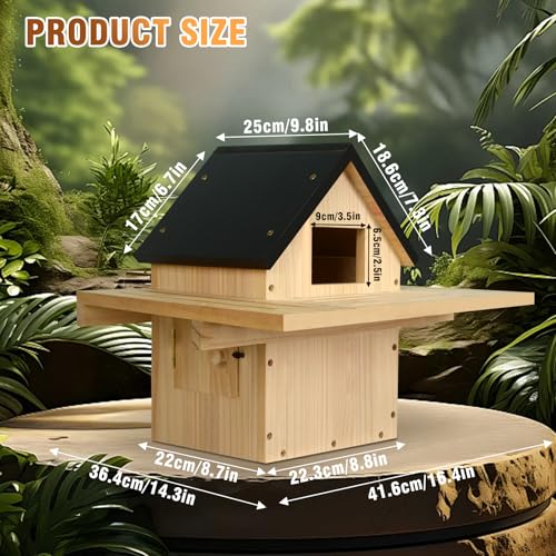 Owl House, Screech Wooden Owl Nesting Box, Weatherproof Design with Bird Stand, Large Opening, Mounted Birdhouse for Garden & Outdoor