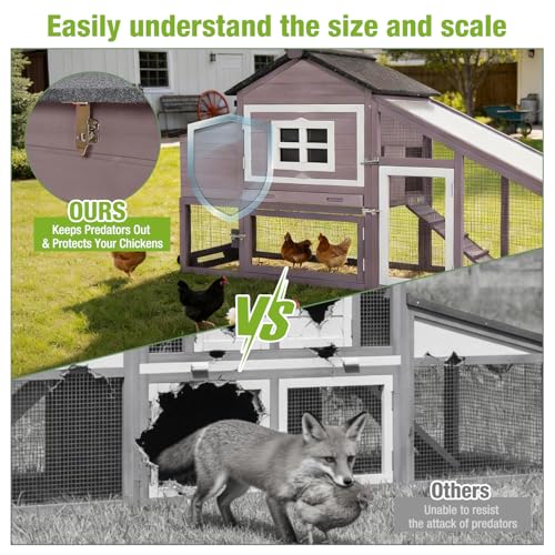 GUTINNEEN Chicken Coop with Wheels,Outdoor Hen House with Waterproof Asphalt Roof, Wooden Poultry Enclosure with Easy-Clean Slide-Out Tray,Poultry Cage with Nesting Boxes for Duck Rabbit Chicken-Brown - size: 67.3"L x 26"W x 39.4"H-Brown