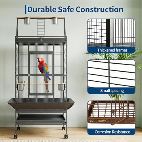 Garvee 68" h Large Bird Cage, Rolling Play Top Parakeet Cage, Big Bird Cages for Parrots, Parakeets, Cockatiels, Conures, Budgie, Lovebird