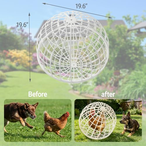 19.6" Ball-Shaped Movable Chicken Coop,Farm Courtyard Outdoor Accessible Rolling Rabbit Duck Hutch,Preventing Dog Bites Trampled by Horse,Pet Removable Prevent Harassment Safety Cage(1 PC) - color: White