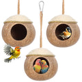 3 Pcs Natural Coconut Bird Hide Nest Hut for Cage with Woven Straw Bird Parakeet Coconut Fiber Hanging Birdhouse Cage Habitats Decor for Parrot Cockatiel Lovebird Finch Squirrel Hamster