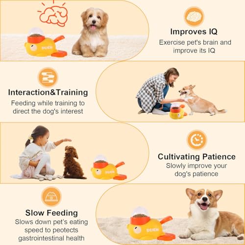 2-in-1 Cat Puzzle Treat Dispenser, Dog Snack Dispenser Toy, Duck Pet Feeder, Slow Feeder, Duck Shape, Suitable for Cat and Dog IQ Training and Exercise